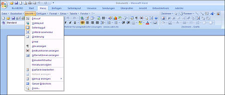 klassisches UbitMenu in Microsoft Word 2007