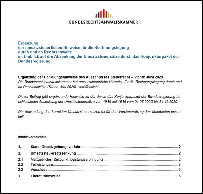 Umsatzsteuersenkung zum 01.07.2020 - Handlungsempfehlung fr Rechtsanwlte