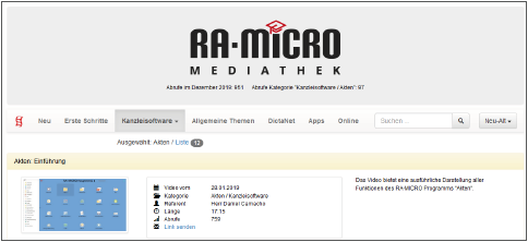 RA-MICRO Mediathek verbessert